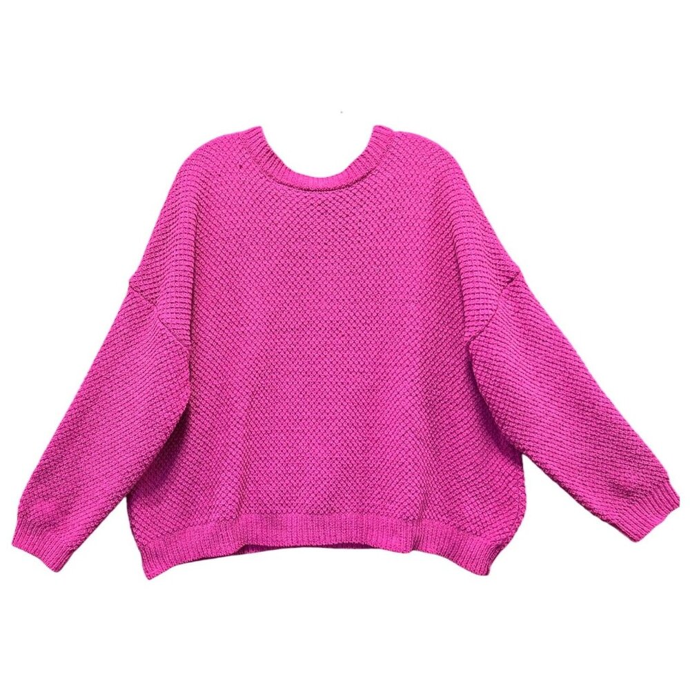 Rue + - Women's Long Sleeve Round Neck Crochet Sweater - Pink - 3X